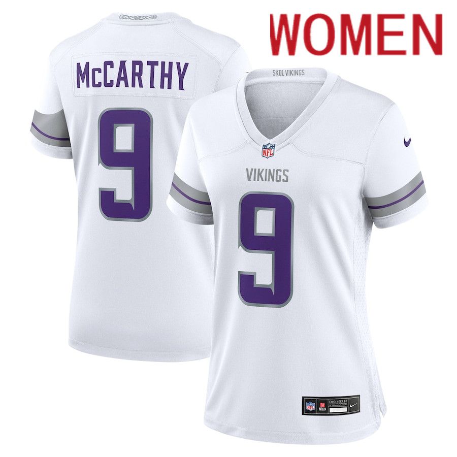 Women Minnesota Vikings 9 J.J. McCarthy Nike White Alternate Game Player NFL Jersey
